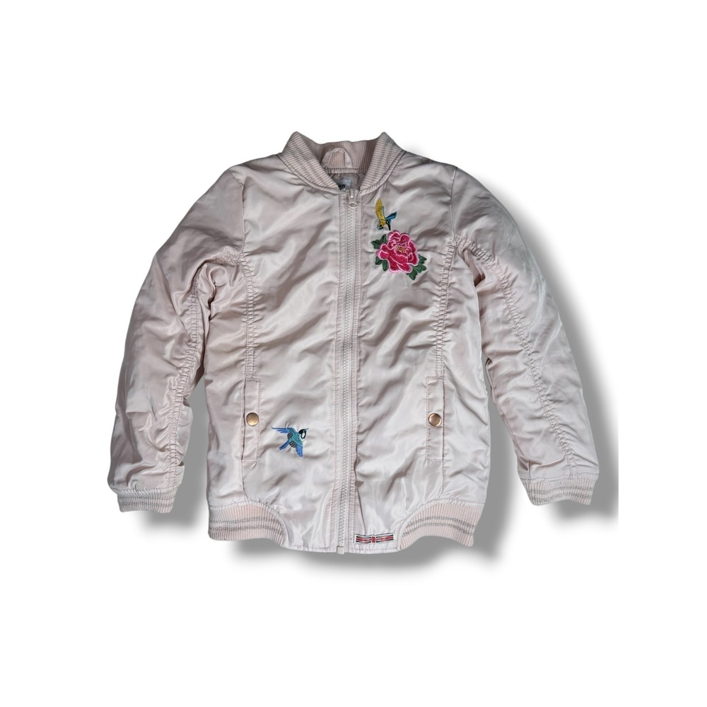 Hudson Girls Blush Pink Embroidered Floral Hummingbird Bomber Jacket 6X